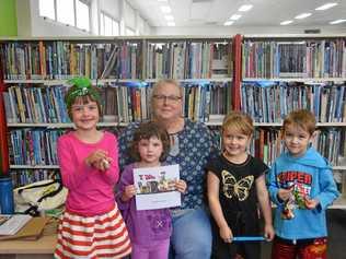 Author Deb Stevens with Jessica and Eloise Mungall, Elizabeth Healey and Bailey Small. Picture: Madeline Grace