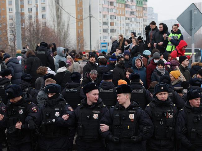 Russian police were out in force at the funeral. Picture: AFP