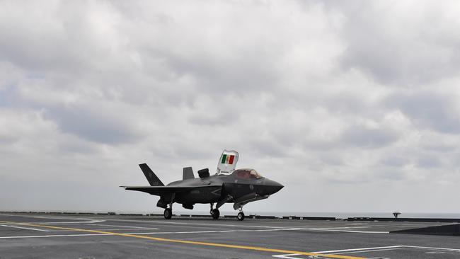 The F-35 bears an Italian flag on the inside of its hatch. Picture: Pema Tamang Pakhrin