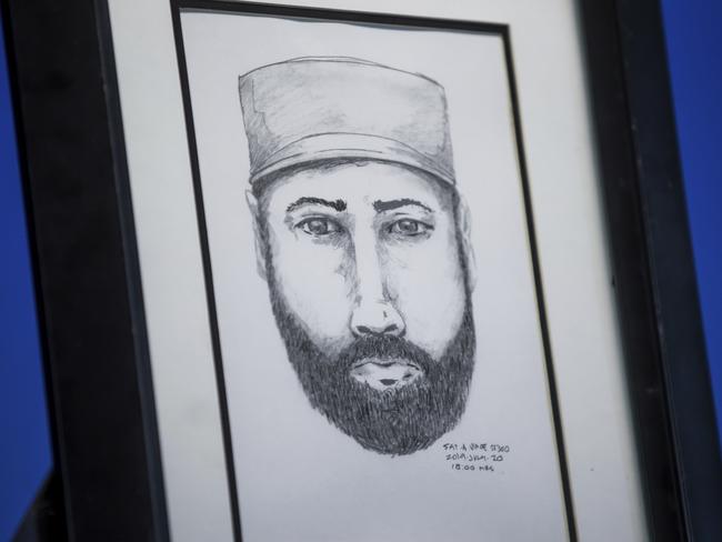 A sketch of a man who the RCMP say interacted with Lucas Fowler and Chynna Deese. His identity remains unknown. Picture: AP