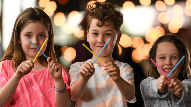 Arabella 7, Hugo, 7, and Charley, 6, back the ban on single-use straws. Picture: Penny Stephens