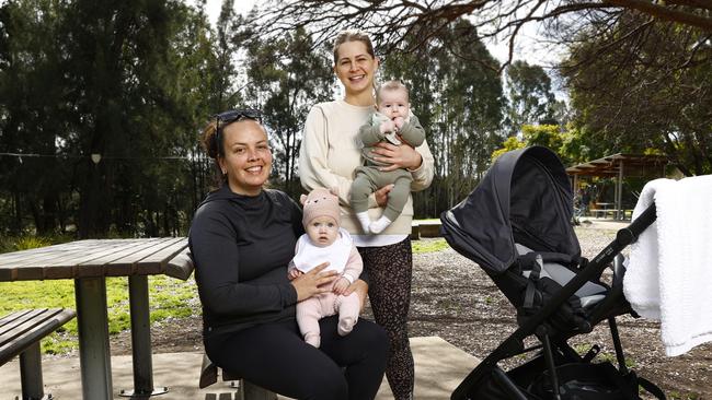 Western Sydney mums Stacey Ritchie and Melissa Hodson have felt the pain of rising cost of living pressures firsthand. Picture: Richard Dobson