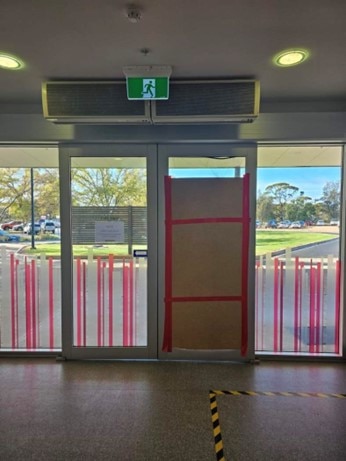 Damaged doors at Riverland Hospital after a violent incident with a patient. Pictures supplied by ANMF.