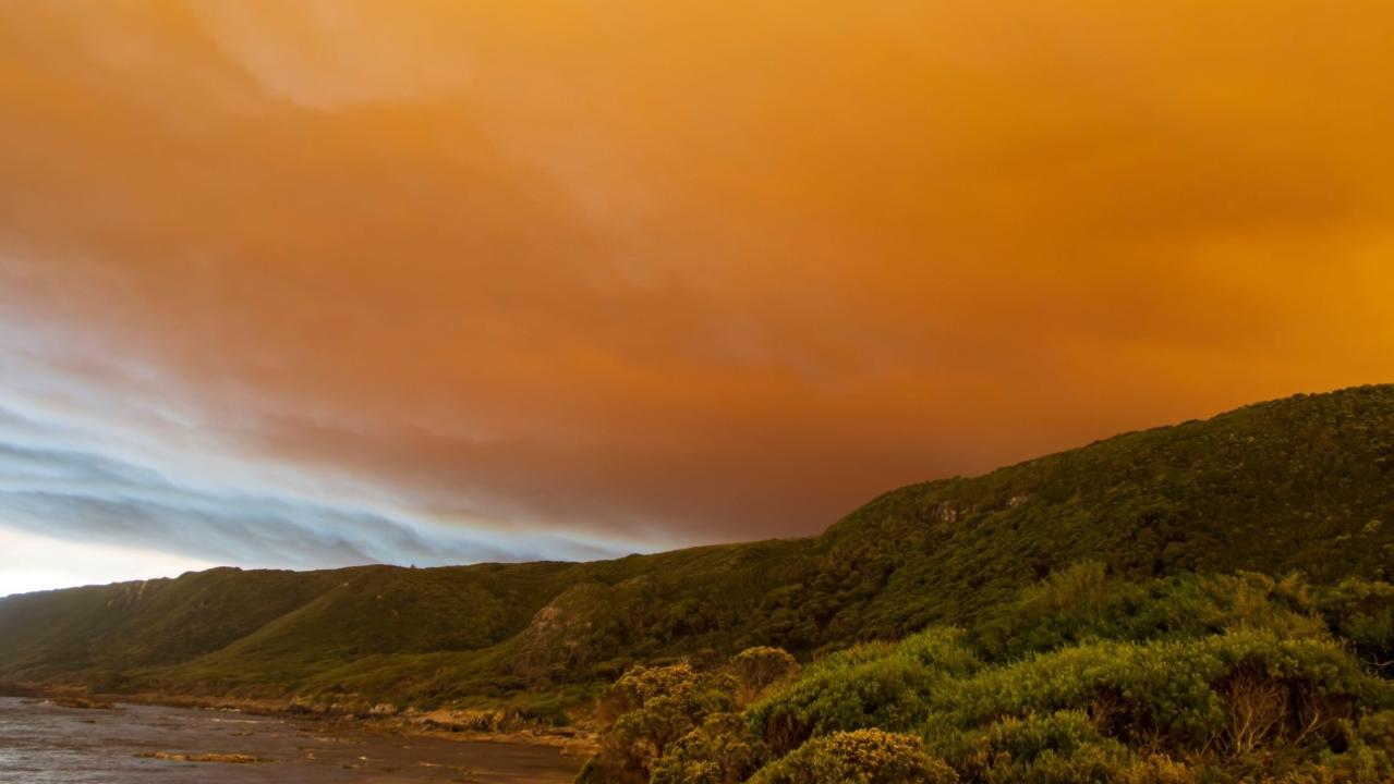 Bushfires loom over Remine in Tasmania’s west coast. Picture: Supplied