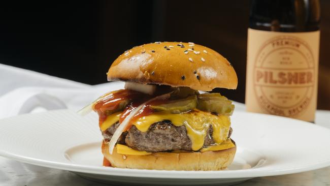 The knockout American cheeseburger at the new Crown Towers lobby bar, R Bar