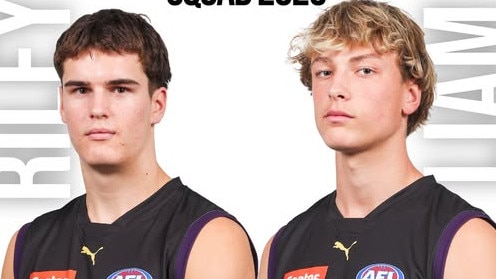 Riley Onley and Liam Hetherington are in contention to be drafted at the end of the season. Picture: Murray Bushrangers Football Club.