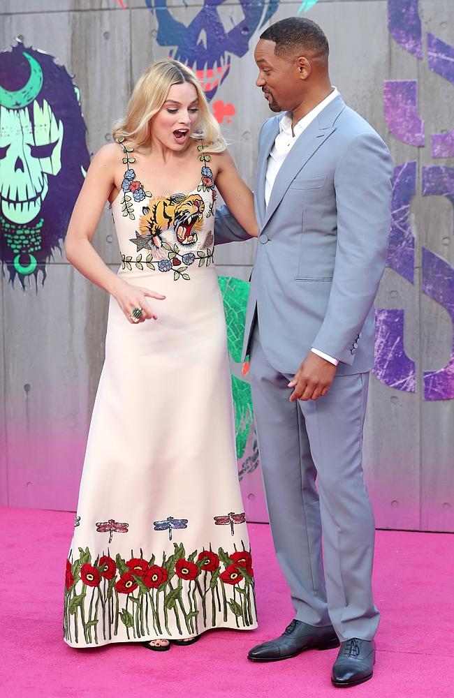 Margot Robbie and Will Smith attend the European Premiere of “Suicide Squad” at the Odeon Leicester Square on August 3, 2016 in London, England. Picture: Getty