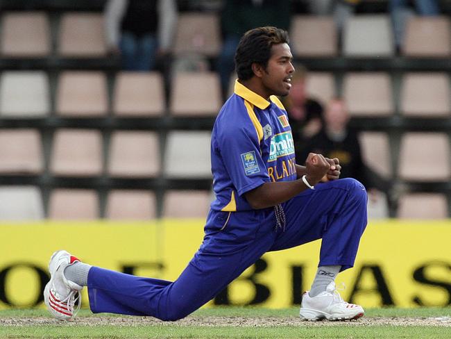 Malinga Bandara celebrates after taking a wicket for Sri Lanka. He wil line-up for Frankston Peninsula in the Vic Super Slam.