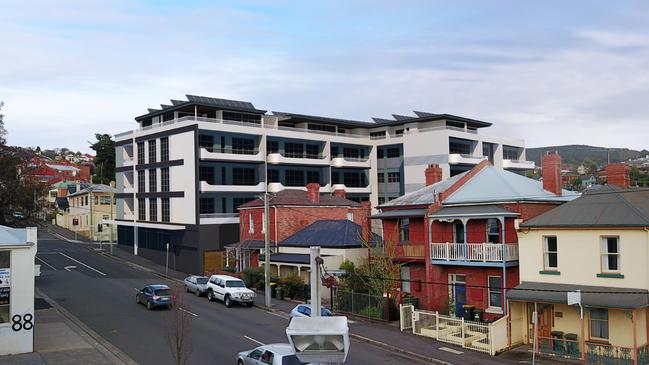 A proposed retail and accomodation development at Harrington St, Hobart.