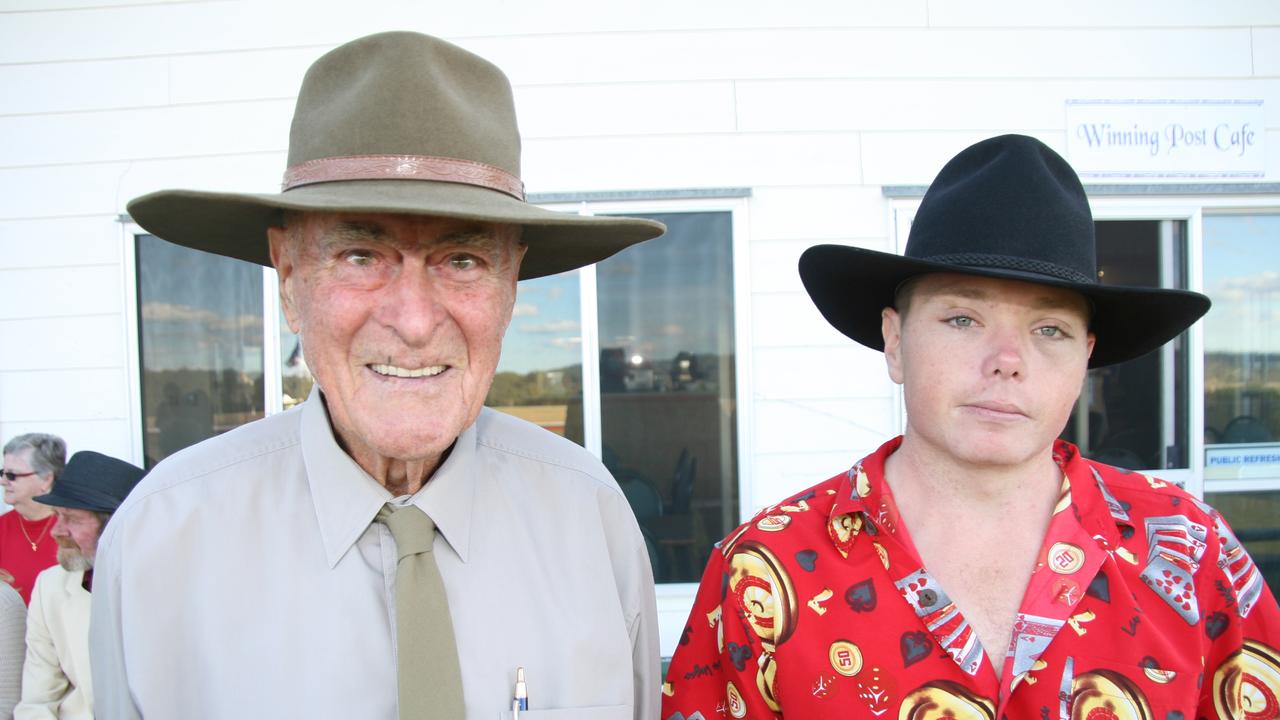 Nanango's Reg McCallum and Lee Powell enjoy their afternoon at the Nanango Races. Photo: Aiden Burgess / South Burnett Times