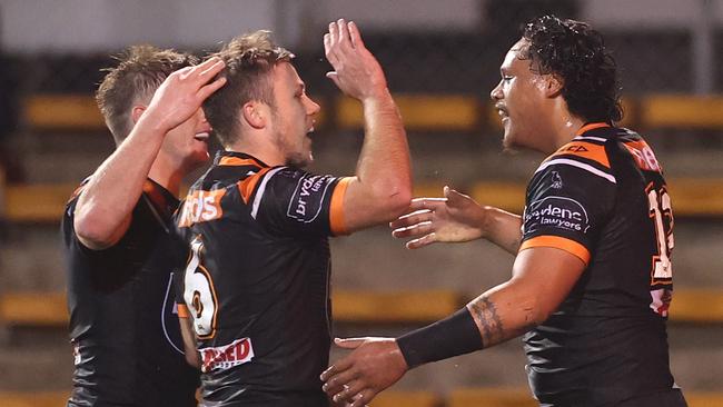 The Tigers were unstoppable at Leichardt, falling just short of the half century. Picture: Getty Images.