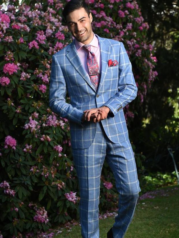 Oaks Day look: Light blue Lazio blazer, mauve micro shirt, coral paisley silk tie and paisley pocket square. Picture: Tony Gough