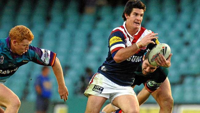 Chris Flannery makes a break against the Panthers in 2005. Flannery said life as an NRL player often existed within a bubble and it was a learning curve when a professional rugby league career ended. Picture: MATTHEW IMPEY