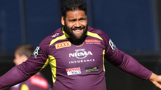 Sam Thaiday is seen during a Brisbane Broncos training session at Clive Berghofer Field in Brisbane, Monday, July 23, 2018. The Broncos are playing their round 20 NRL match against the Cronulla Sharks on Thursday night in Brisbane. (AAP Image/Darren England) NO ARCHIVING