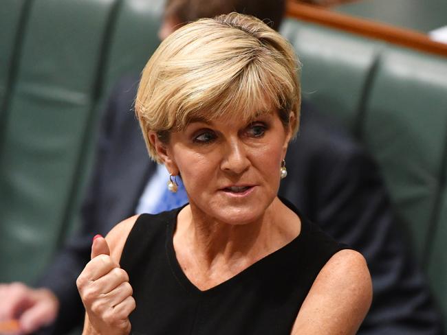 Minister for Foreign Affairs Julie Bishop during Question Time in the House of Representatives at Parliament House in Canberra, Monday, February 5, 2018. (AAP Image/Mick Tsikas) NO ARCHIVING