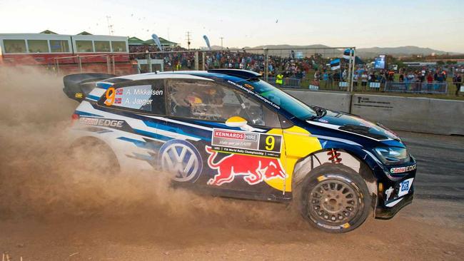 Volkswagen Motorsport's Andreas Mikkelsen and co-driver Anders Jager Synnevag on the super special stage on the Jetty Foreshores. . Picture: Trevor Veale