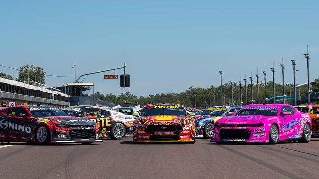 Supercars drivers gathered at Hidden Valley to show off their Indigenous liveries ahead of the 2023 Darwin round. Picture: Pema Tamang Pakhrin