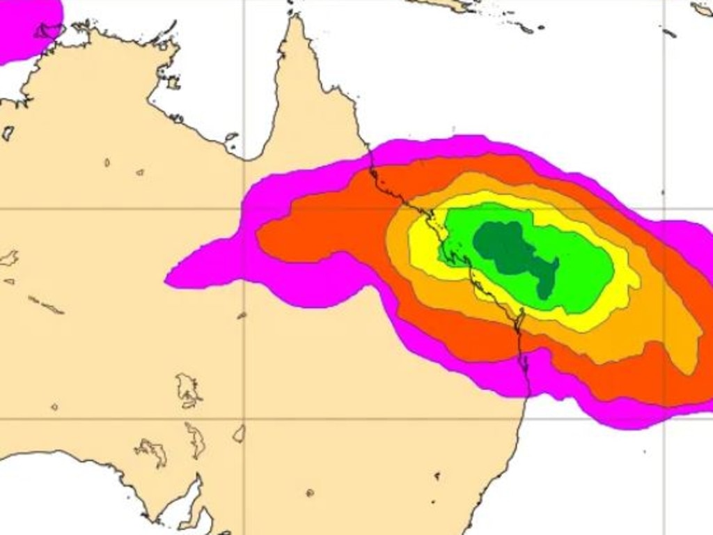 Modelling from European Centre for Medium-Range Weather Forecasts shows Cyclone Alfred’s predicted impact.