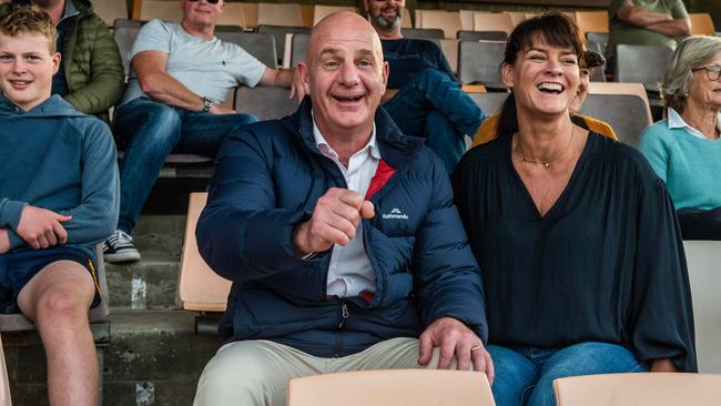 Tasmanian Premier, Peter Gutwein with wife Amanda cheering on their son Finn playing for North Launceston at Launceston's NTCA Ground