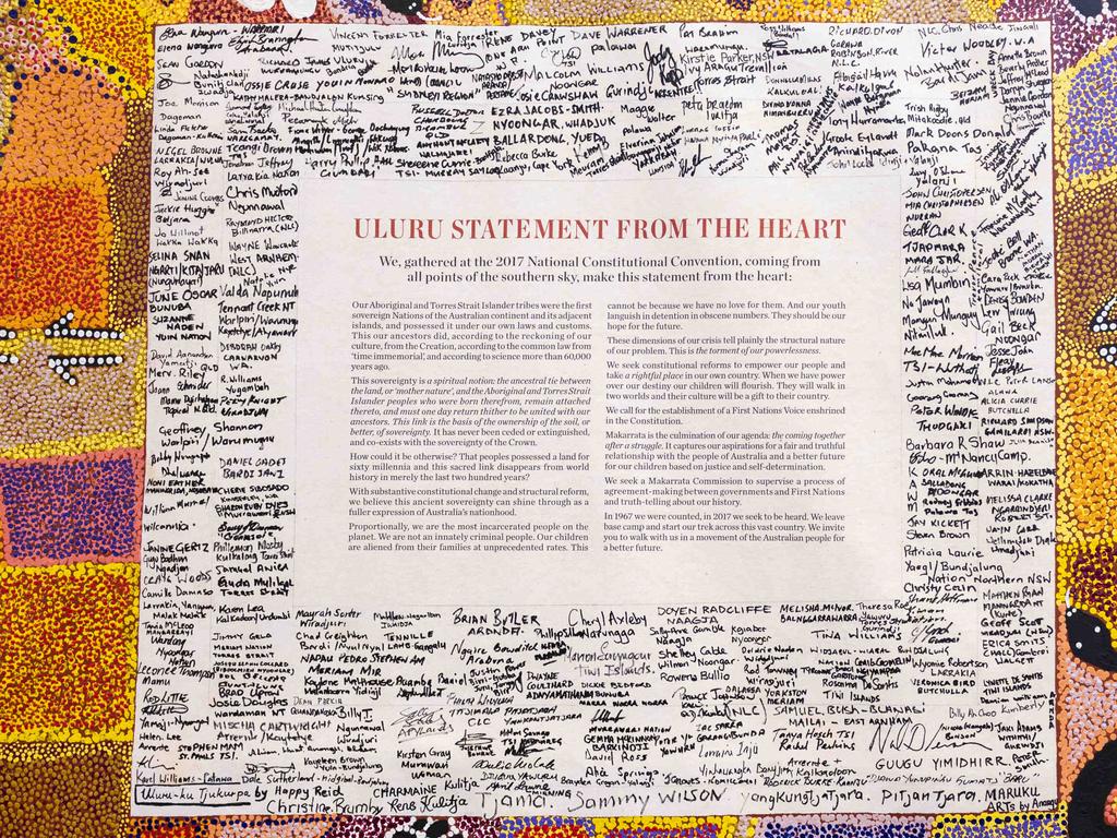 The Uluru Statement from the Heart on display at the National Press Club in Canberra. Picture: NCA NewsWire / Martin Ollman