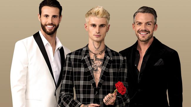 Felix Von Hofe, Jed McIntosh and Thomas Malucelli are the three Bachelors for Ch 10 in 2022. Picture: Channel 10