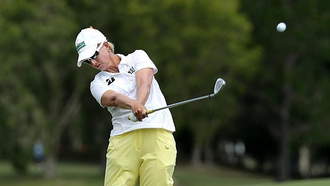 Aussie legend Karrie Webb plays a second shot in action on day two of the Volvik Ladies Masters Golf at Royal Pines on the Go...