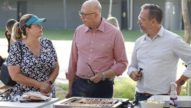 Opposition Leader Peter Dutton serving up snags on Easter Sunday. Picture: Richard Dobson / NewsWire