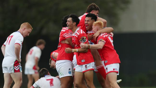 Illawarra South Coast Dragons celebrate win in the Laurie Daley SLE Cup Grand Final. Picture: Sue Graham