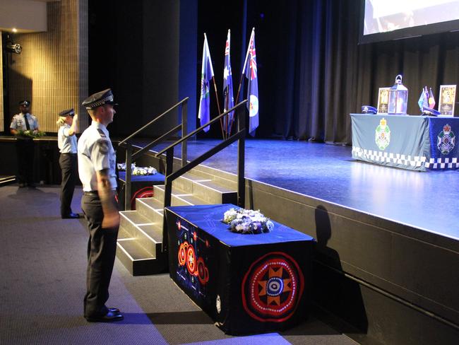 Mackay police laid wreaths at their memorial service held at the Mackay convention centre on December 21, 2022. Picture: Andrew Kacimaiwai