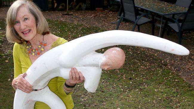 St Ives sculptor Helen Leete made the iconic sculpture at Fairy Bower Rock pool that was damaged in the storm. She's working on a replacement. Pictured with her work in progress. Photo: Adam Ward