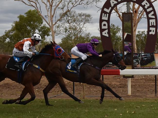 Action from Adelaide River Cup meeting plus Cup presentations and social, Winner Adelaide Cup  White sambuca jockey  Kayla Cross.