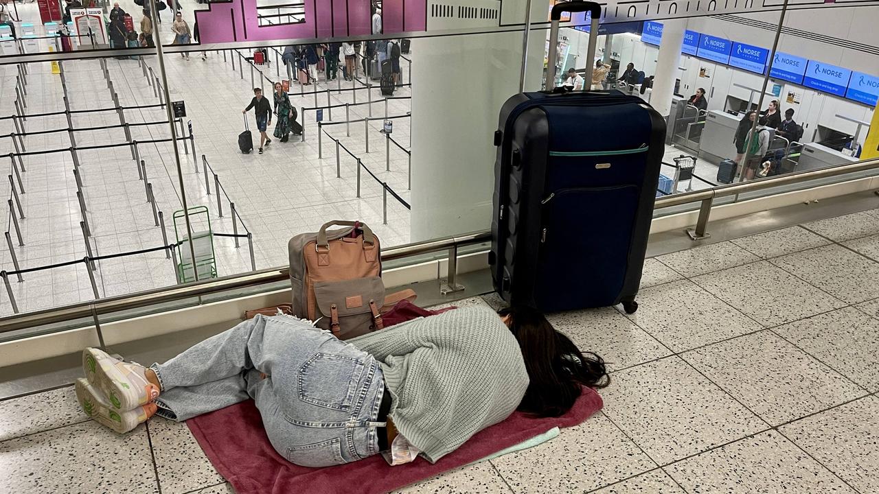 Others at Palma Airport slept on the floor overnight. Picture: Mega Agency