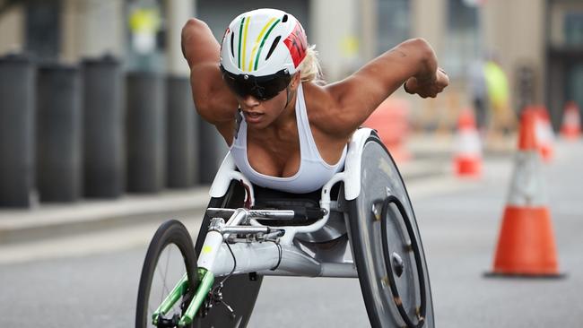 Madison de Rozario on her way to victory in the Oz Day 10km last year.