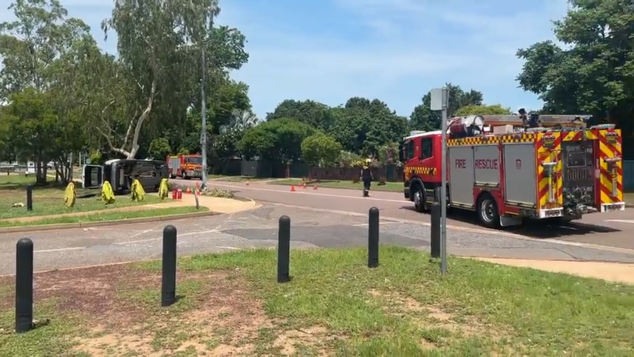 Car flipped at Nightcliff