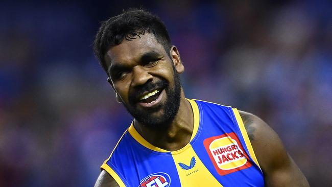 MELBOURNE, AUSTRALIA - MARCH 28: Liam Ryan of the Eagles celebrates kicking a goal during the round 2 AFL match between the Western Bulldogs and the West Coast Eagles at Marvel Stadium on March 28, 2021 in Melbourne, Australia. (Photo by Quinn Rooney/Getty Images)