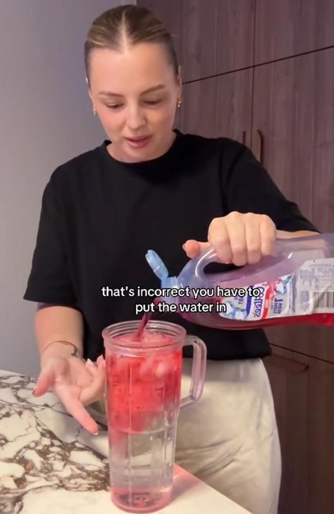 Brittney Saunders has set off a viral debate after showing her followers how she makes cordial. Picture: TikTok/BrittneySaunders