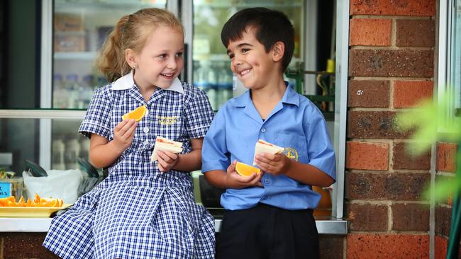 Sophie and Antonio, both five, at St Michael's Primary School in Blacktown. Pic: Richard Dobson