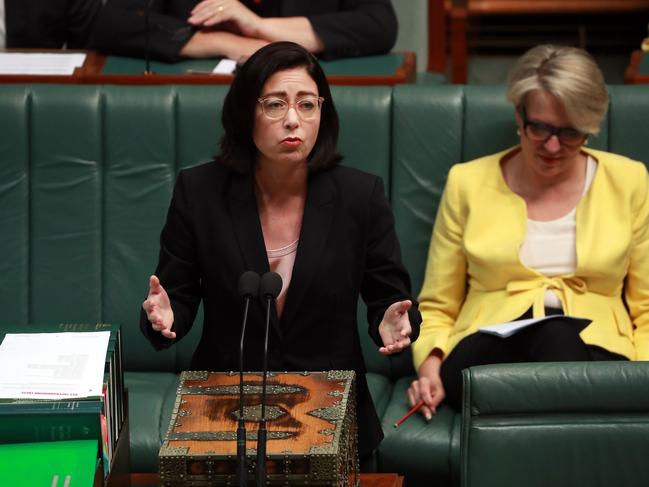 EMBARGO FOR TWAM 25 JUNE 2022. FEE MAY APPLY. Terri Butler attacking the Prime Minister before Question Time in the House of Representatives in Parliament House in Canberra. Picture Gary Ramage