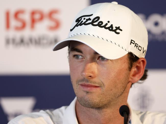 MELBOURNE, AUSTRALIA - NOVEMBER 26: Elvis Smylie speaks to the media ahead of the 2024 Australian Golf Open at Kingston Heath on November 26, 2024 in Melbourne, Australia. (Photo by Darrian Traynor/Getty Images)