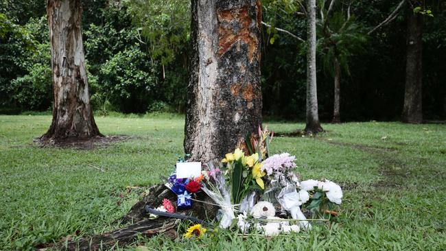 Scene of a fatal traffic crash at Manoora, where an allegedly stolen Toyota Yaris left Pease Street near the Saltwater Creek bridge and crash into a tree. A 14 year old boy was declared dead at the scene, and 5 other children aged 12 to 15 were taken to Cairns Hospital. Picture: Brendan Radke