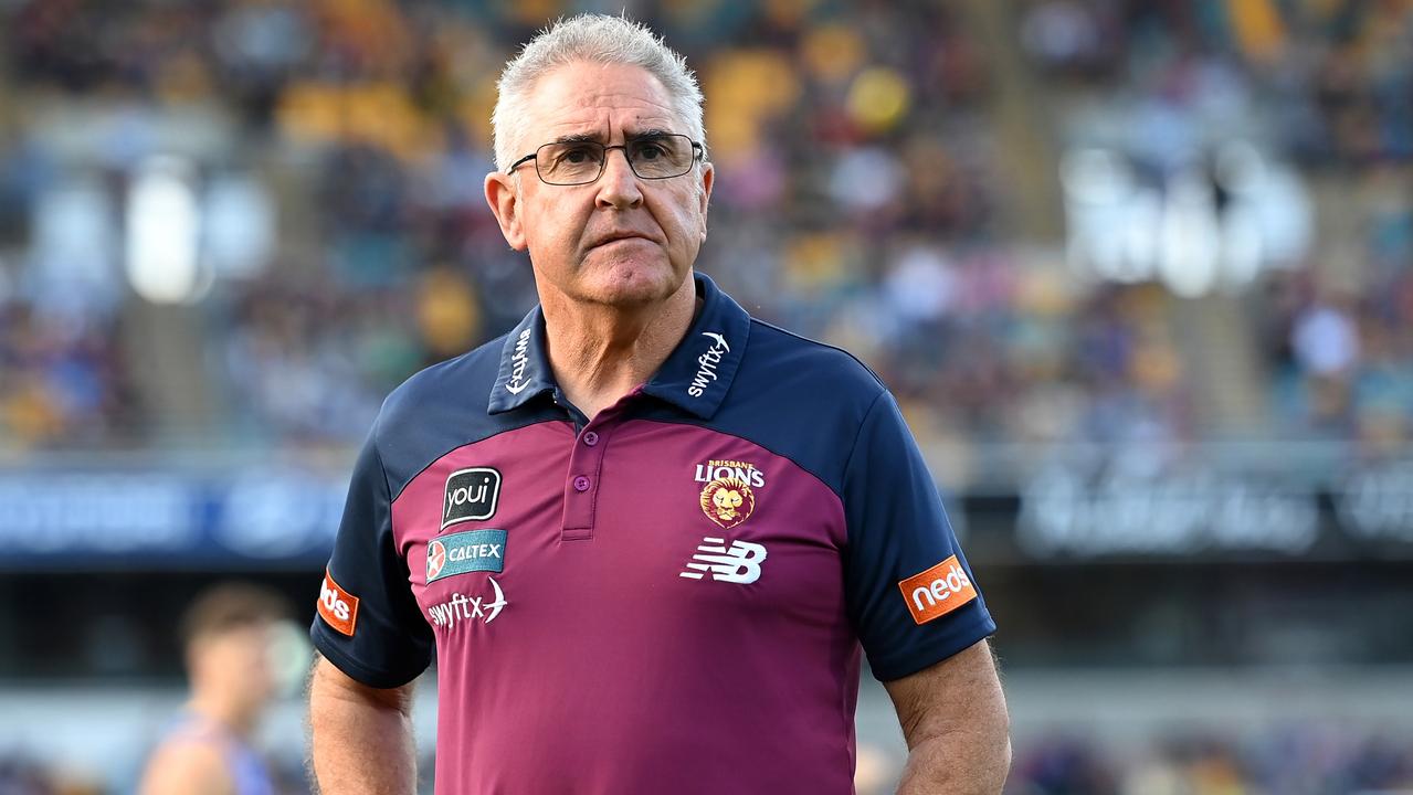 BRISBANE, AUSTRALIA - AUGUST 12: Brisbane Lions head coach Chris Fagan looks on during the round 22 AFL match between the Brisbane Lions and Adelaide Crows at The Gabba, on August 12, 2023, in Brisbane, Australia. (Photo by Albert Perez/AFL Photos via Getty Images)