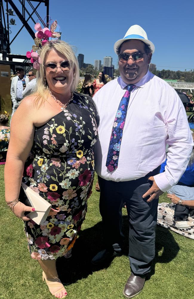 Kylie Loane and Manuel Buttsworth at the Melbourne Cup at Flemington Racecourse on November 5, 2024. Picture: Phillippa Butt