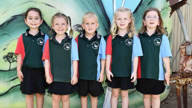 Boynewood State School Preps. From left: Mylee, Skyla, Lockie, Alilah, Lucy. Picture: Patrick Woods.