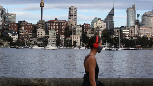 A woman exercises in Sydney's eastern suburbs during lockdown. Picture: Getty Images