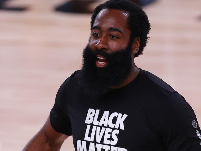 LAKE BUENA VISTA, FLORIDA - AUGUST 02: James Harden #13 of the Houston Rockets warms up against the Milwaukee Bucks at The Arena at ESPN Wide World Of Sports Complex on August 02, 2020 in Lake Buena Vista, Florida. NOTE TO USER: User expressly acknowledges and agrees that, by downloading and or using this photograph, User is consenting to the terms and conditions of the Getty Images License Agreement.   Mike Ehrmann/Getty Images/AFP == FOR NEWSPAPERS, INTERNET, TELCOS & TELEVISION USE ONLY ==