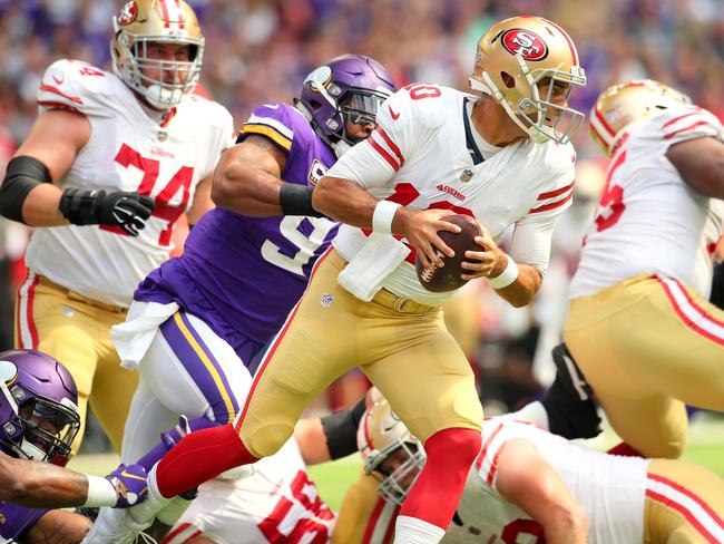 Defeated! 49ers quarterback Jimmy Garoppolo isn’t used to losing. Picture: AFP