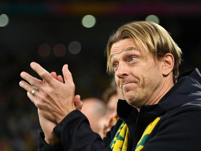 BRISBANE, AUSTRALIA - AUGUST 19: Tony Gustavsson, Head Coach of Australia, reacts during the FIFA Women's World Cup Australia & New Zealand 2023 Third Place Match match between Sweden and Australia at Brisbane Stadium on August 19, 2023 in Brisbane, Australia. (Photo by Justin Setterfield/Getty Images)