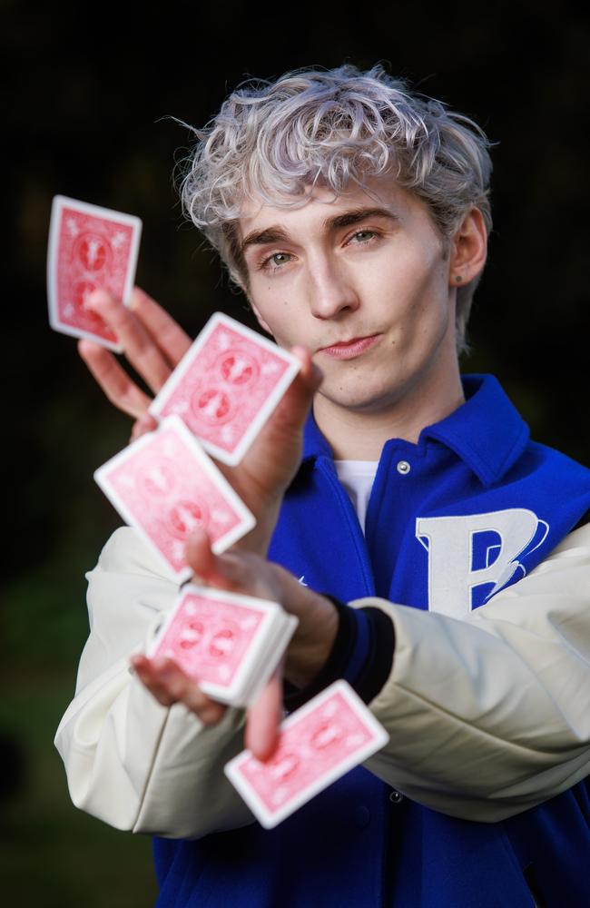 Hodgkinson started performing magic tricks in his bedroom at age 11, and during the final two weeks of his HSC, built over one million TikTok followers. Picture: Justin Lloyd/The Daily Telegraph