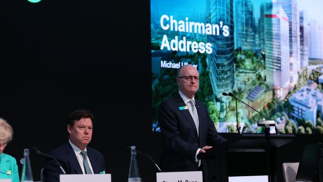 Lendlease chairman Michael Ullmer addresses one of the company’s AGMs. Picture: Britta Campion