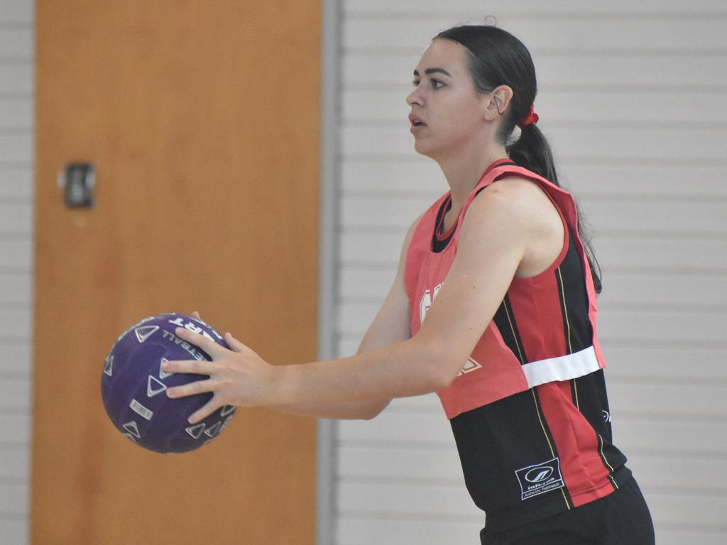 Former Australian Diamonds star Sharni Norder running coaching clinics for Rockhampton Grammar School netball teams, Saturday, March 11, 2023.